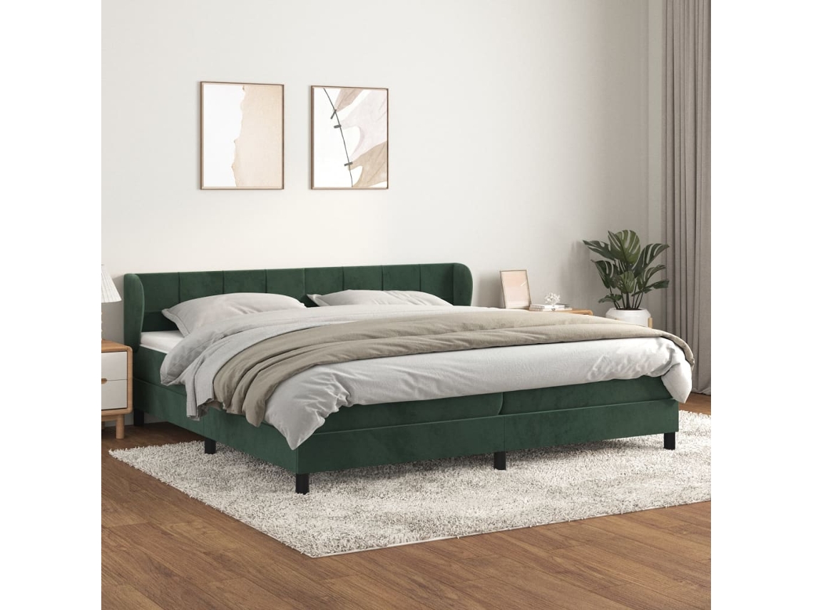 Cama Com Molas/colchão 200x200 Cm Veludo Verde-escuro