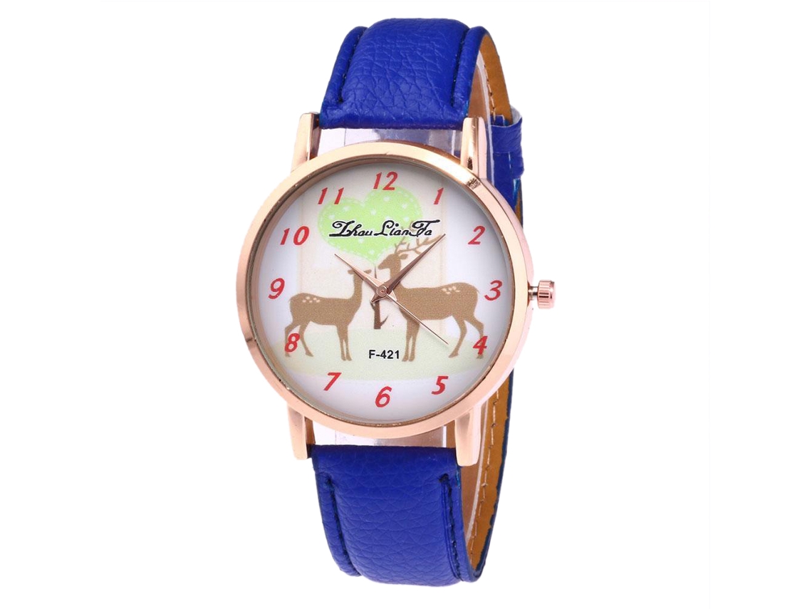 Relógio de Pulso Estudantil Vintage de Quartzo com Pulseira de Couro Pu Azul