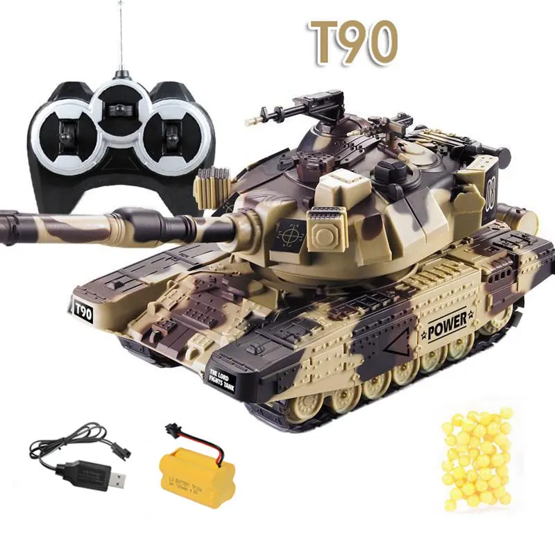(t90 Amarelo) Tanque De Batalha Controlado Remotamente Em Escala 1:32 Com Função De Disparo Por Controle Remoto, Capaz De Disparar Balas.