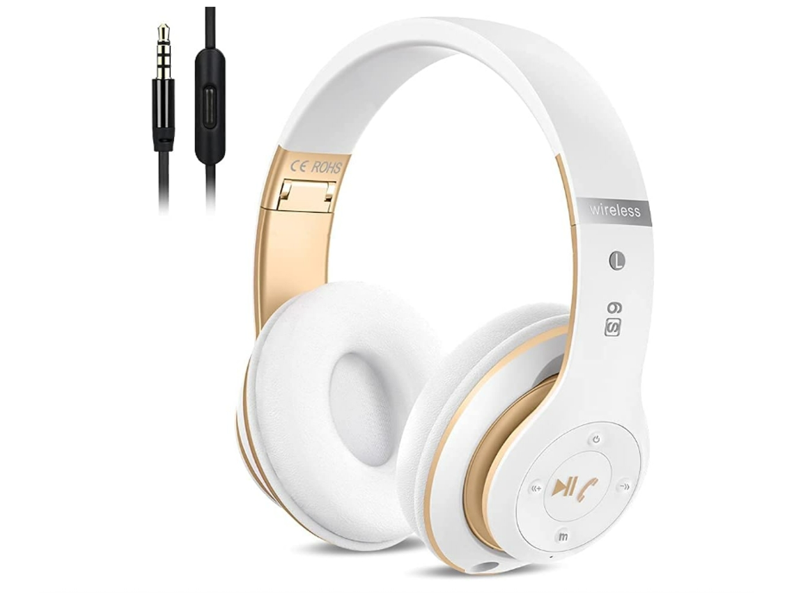 Fones Bluetooth Sobre orelha Estéreo Dobrável Hi fi Microfone Controle Volume FM Branco JIAPEI