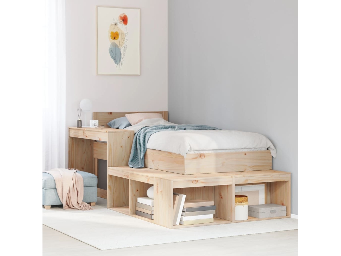 Vidaxl Mesa De Cabeceira Com Secretária 232x122x75 Cm Madeira Maciça De Pinho