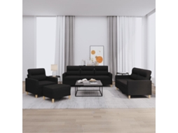 Vidaxl 4 Pcs Conjunto De Sofás Com Almofadões Tecido Preto