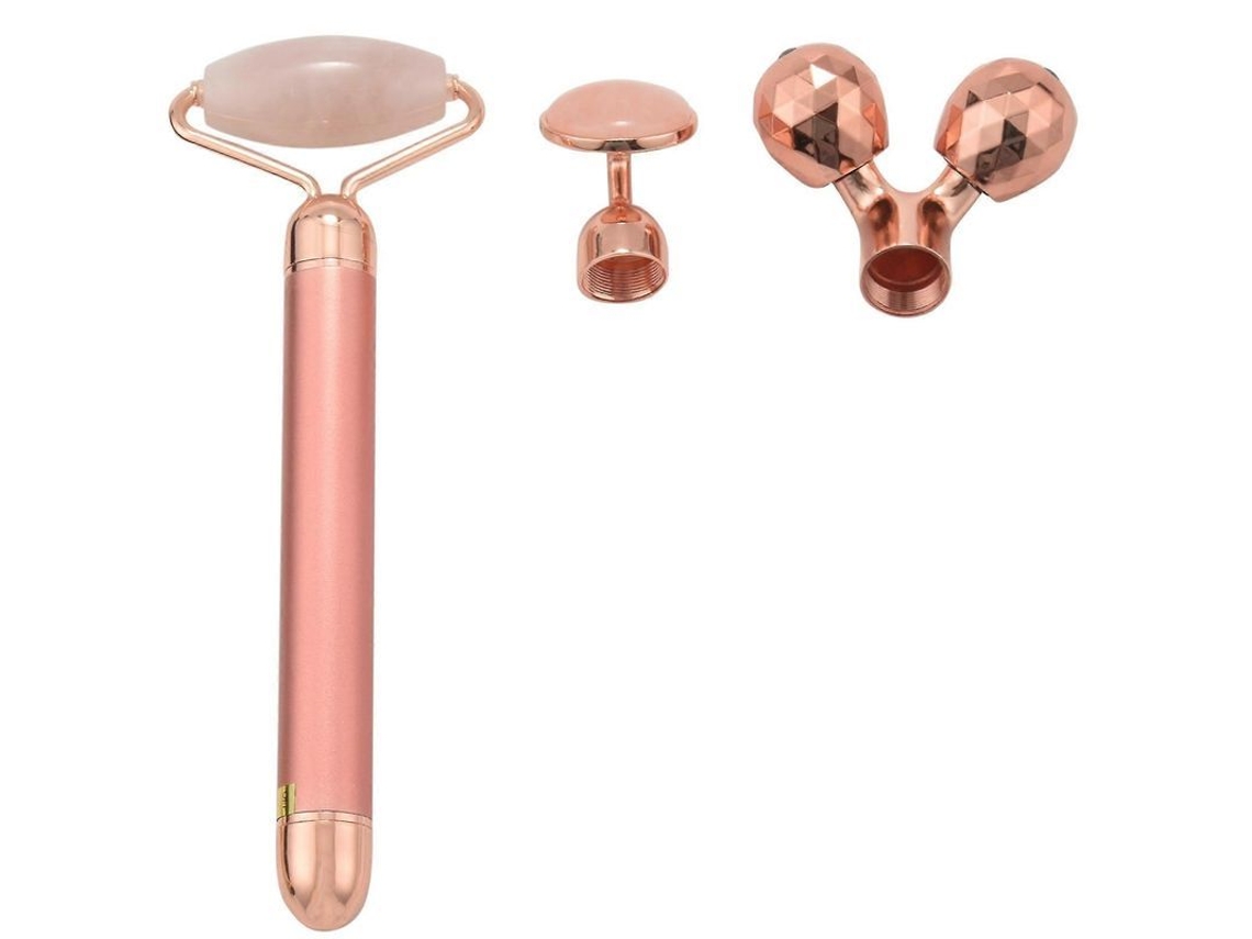 Rolo De Jade Para Rosto 3 Em 1 Vibrador Elétrico Massager De Quartzo Rose Gold