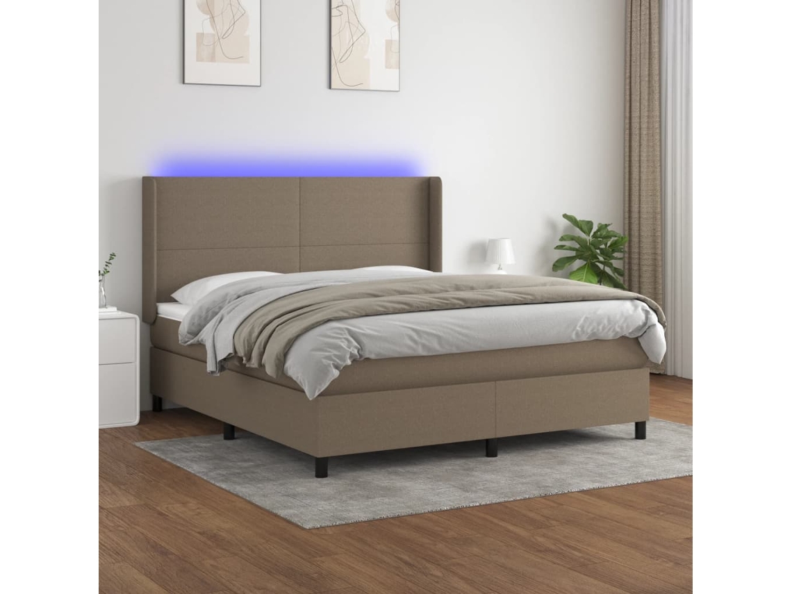 Vidaxl Cama Box Spring Colchão/led 180x200cm Tecido Cinza-acastanhado