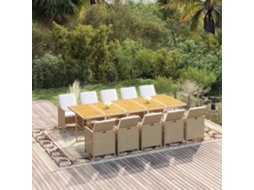 Vidaxl 11 Pcs Conjunto Jantar P/ Jardim C/ Almofadões Vime Pe Bege