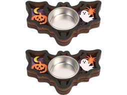 Conjunto De 2 Enfeites De Madeira Natural Para Decoração De Mesa De Halloween, Seguros E Estáveis