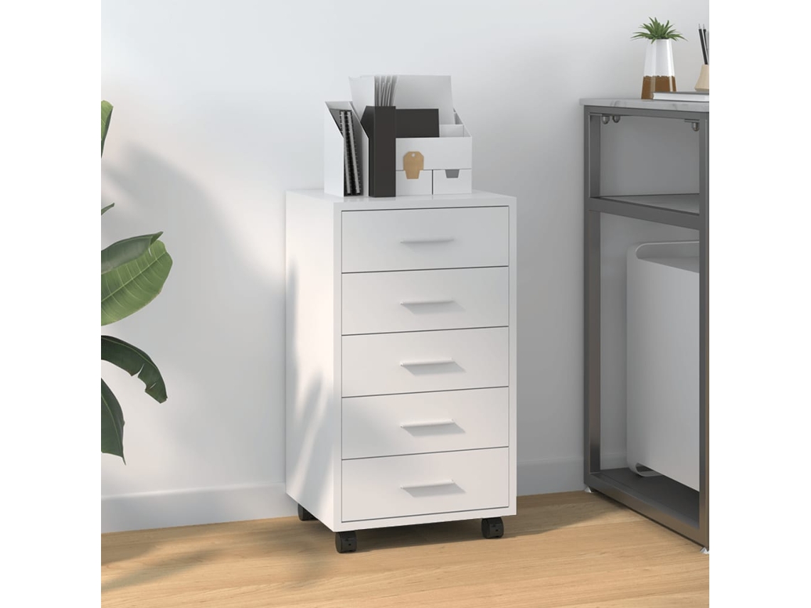 Mã³vel C/ Gavetas E Rodas Derivados De Madeira Branco Brilhante Dkd Home Decor
