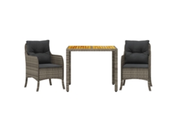 Conjunto 3 de jantar p/ jardim c/ almofadões  VIDAXL vime PE cinza