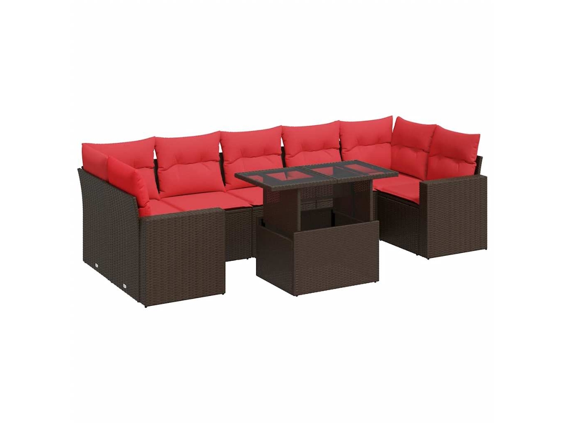 Conjunto 8 Sofás Jardim C/ Almofadões Vime Vidaxl Pe/acácia Castanho