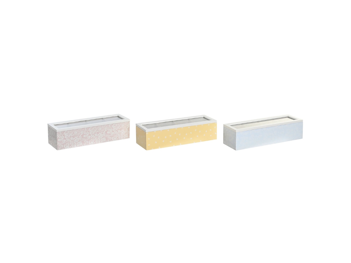 Caixa para Infusões DKD HOME DECOR Cristal Azul Cor de Rosa Madeira Mdf 30 X 9 X 8 Cm 3 Unidades