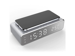 Despertador Com Carregamento Sem Fios, Relógio Digital De Secretária, Termómetro, Calendário, Visor Led