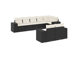 Conjunto de 8 sofás de jardim com almofadões Vime Pe Preto MAISON EXCLUSIVE (8 peças)