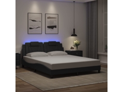 Estrutura De Cama C/ Luzes Led 160x200cm Couro Artificial Preto