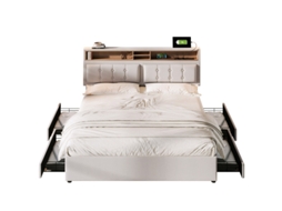 Cama De Casal 140x200 Estofada 4 Gavetas Usb C Cabeceira Regulável Madeira Sem Colchão Ziwei Store