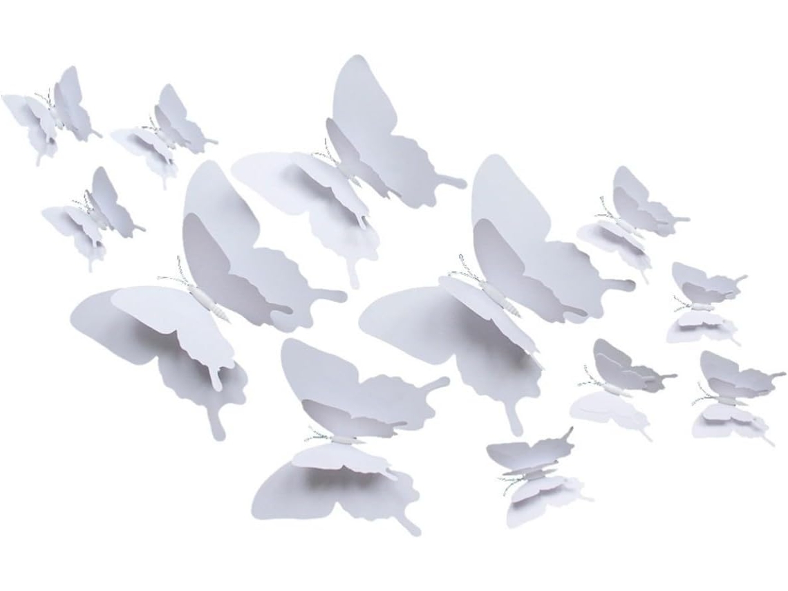 Adesivos De Parede 3d De Borboletas, Pvc Branco, Asas Duplas, 12 Peças, Fáceis De Aplicar.
