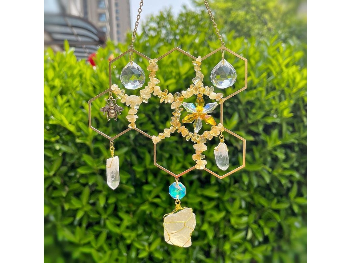 Colgante De Cristal Para Ventana Abeja Con Hexágono De Miel Y Prismas De Cristal Para Decoración Hogar Regalo Amarillo