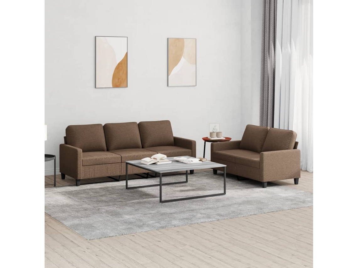 Vidaxl 2 Pcs Conjunto de Sofás com Almofadões Tecido Castanho