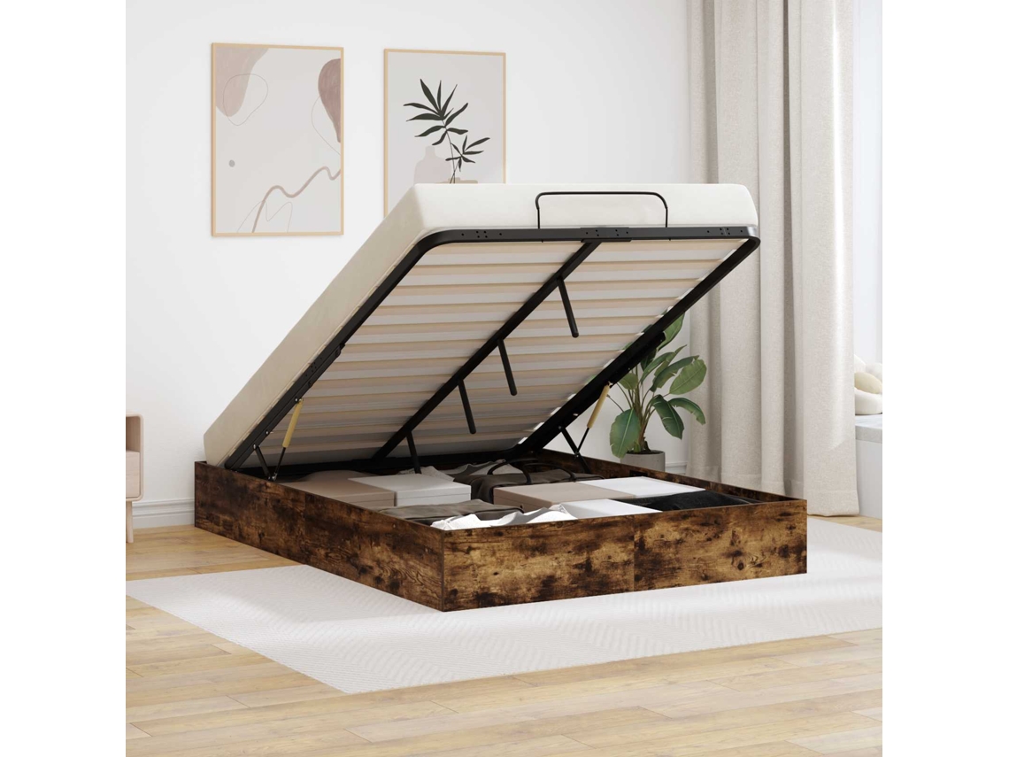 Vidaxl Estrutura De Cama Ottoman Carvalho Fumado 203 X 120 X 25 Cm