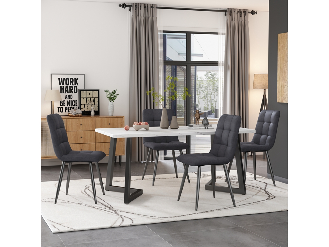 Conjunto de Mesa de Jantar 117 Cm Retangular com 4 Cadeiras em Linho Cinzento NOVELA