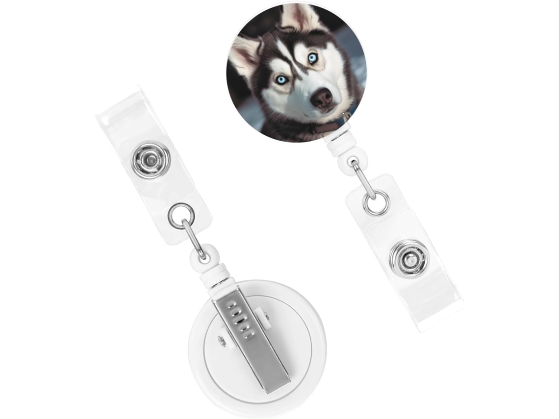 Porta Crachá Retrátil, Porta Crachás Retrátil Resistente, Porta Crachá Fofo Com Estampa Husky, Chaveiros Resistentes