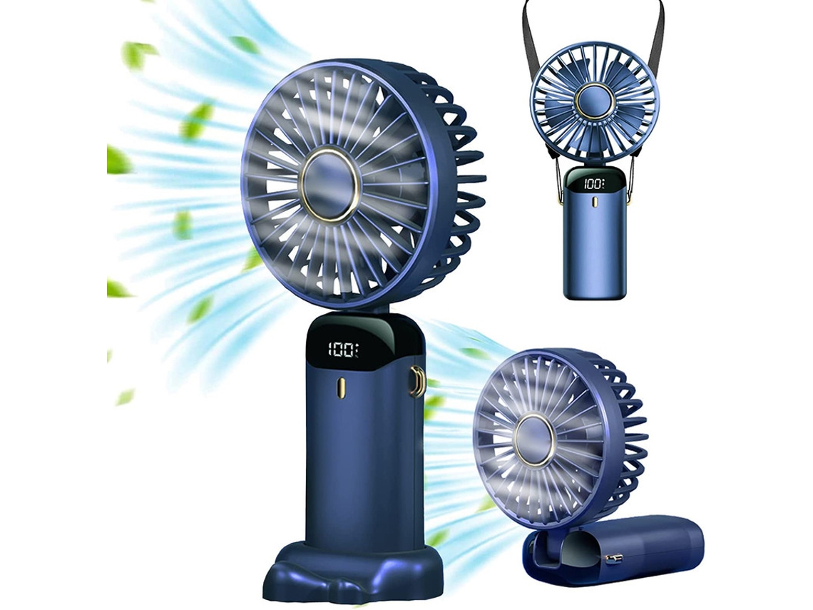 Miniventilador de mão, 90° ajustável, ventilador de 5 velocidades, adequado para viagens de escritório em casa, azul Yizhood
