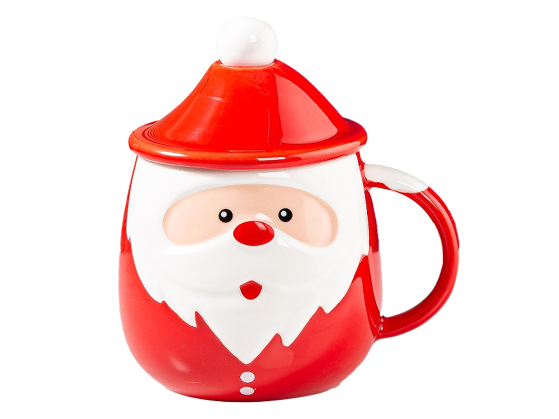 Caneca de Cerâmica Santa Claus com Tampa e Colher 450ml LAXISCREED
