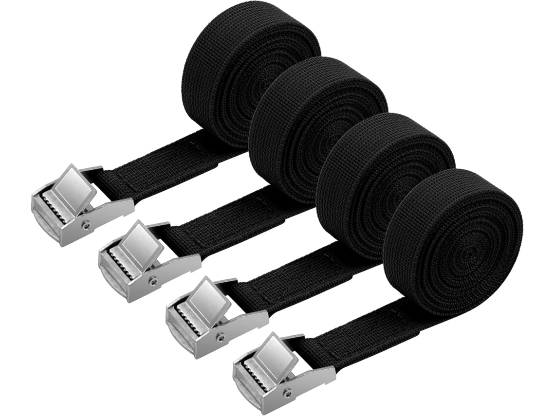 Kit Com 4 Cintas De Amarração 2 M X 20 Mm, Com Cinta De Aperto E Fivela, Para Motocicleta E Carro, 500 Kg/unidade, Cor Preta