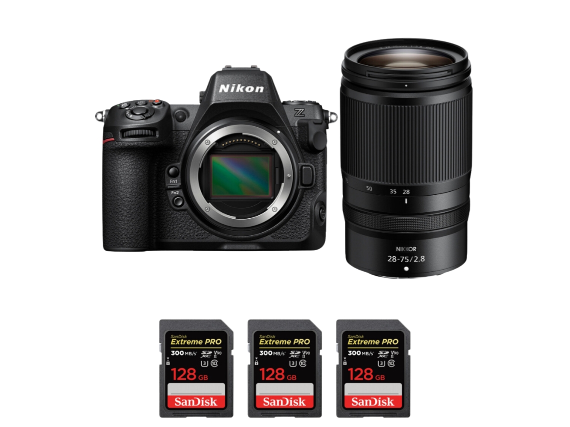 Z8 + Z 28 75mm F/2.8 + 3 Sandisk 128gb Uhs ii 300mb/s Máquina Fotográfica Híbrida Full frame + Ebook “20 Dicas para Fotos Que Impressionam” NIKON