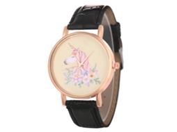 Relógio de Quartzo com Pulseira de Couro Estilo Simples Moderno para Jovens Amantes (preto)