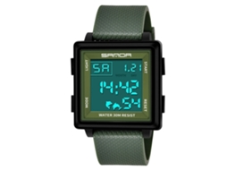 Relógio Eletrônico Digital Multifuncional Sanda Simples e Fashion (preto Verde Militar)