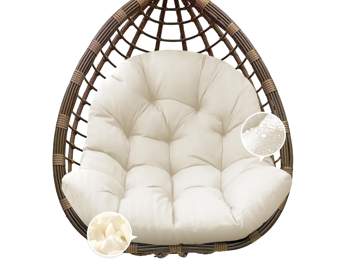 Elysve Almofada Impermeável Para Cadeira De Exterior Em Forma De Ovo Dimensões: 47x33x7 Polegadas Branco