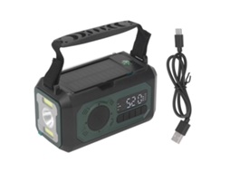 Rádio Meteorológico Emergência Bateria 12000mah Lanterna Led Manivela Solar Am Fm Acampamento | S/MARCA