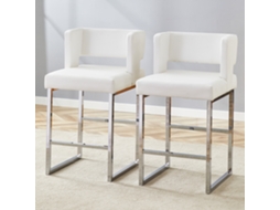 Conjunto De 2 Banquetas De Bar Em Estilo Nórdico Com Design Quadrado Moderno E Pés De Metal Prateado.