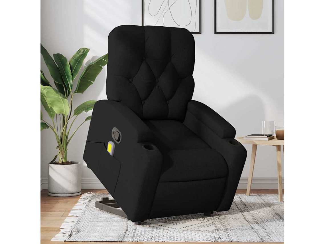 Vidaxl Poltrona De Massagens Reclinável Elevatória Tecido Preto