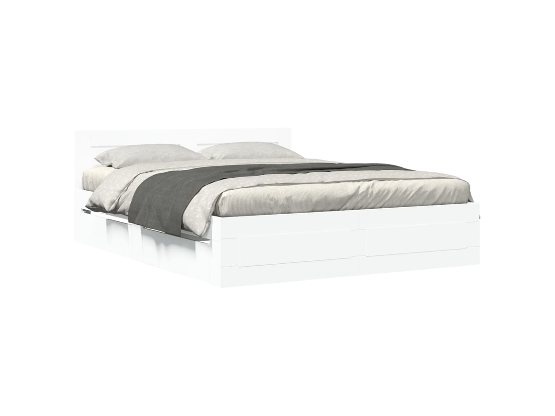 Estrutura de Cama com Cabeceira Derivados Madeira Branco MAISON EXCLUSIVE (150x200 cm)