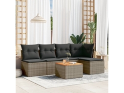 Vidaxl 6 Pcs Conjunto Sofás De Jardim Com Almofadões Vime Cinzento