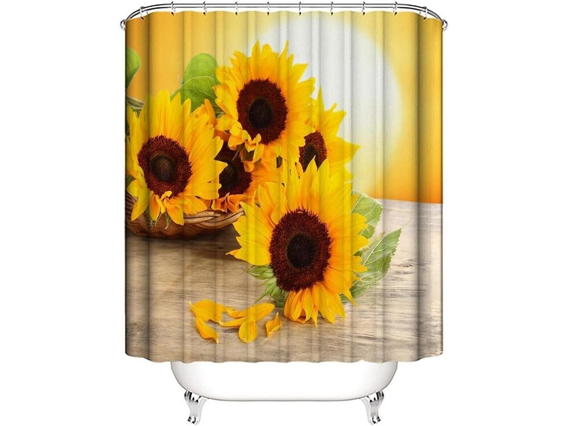 Cortina De Baño Girasol Impermeable Tela De Poliéster 72x72 Pulgadas Com 12 Ganchos Para Decoração De Banheiro Presente