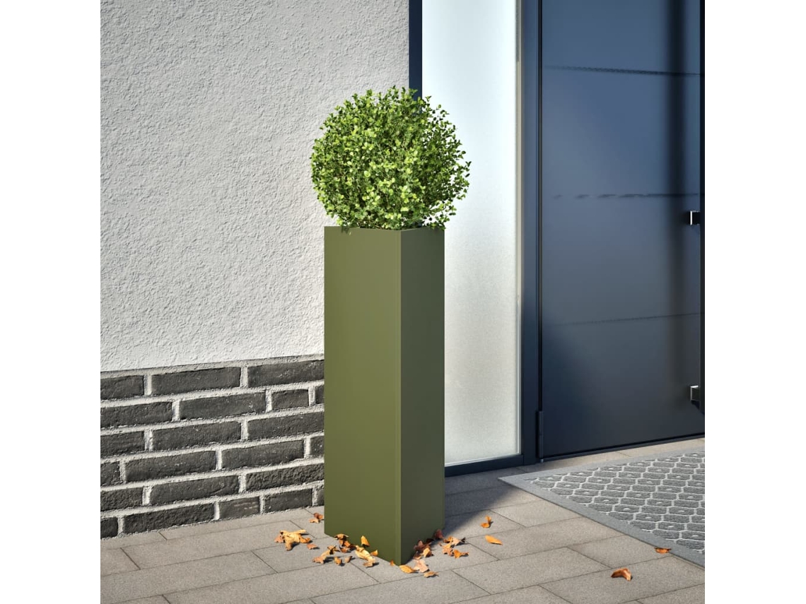 Vidaxl Vaso/floreira Triangular 2 Pcs 30x26x75 Cm Aço Verde-azeitona