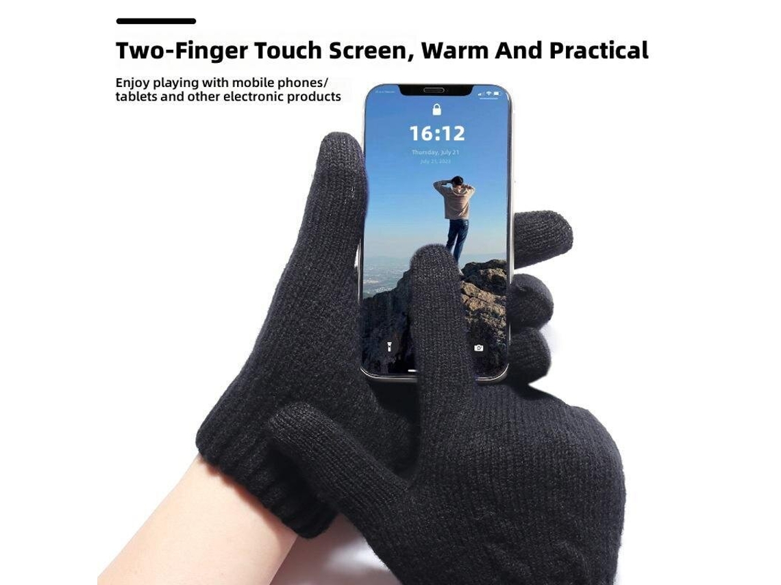 Cinza Xanes Luvas Térmicas Inverno Tela Sensível Toque Dupla Camada Veludo Grosso Malha Quentes Resistentes Frio Esqui Ciclismo Ar Livre