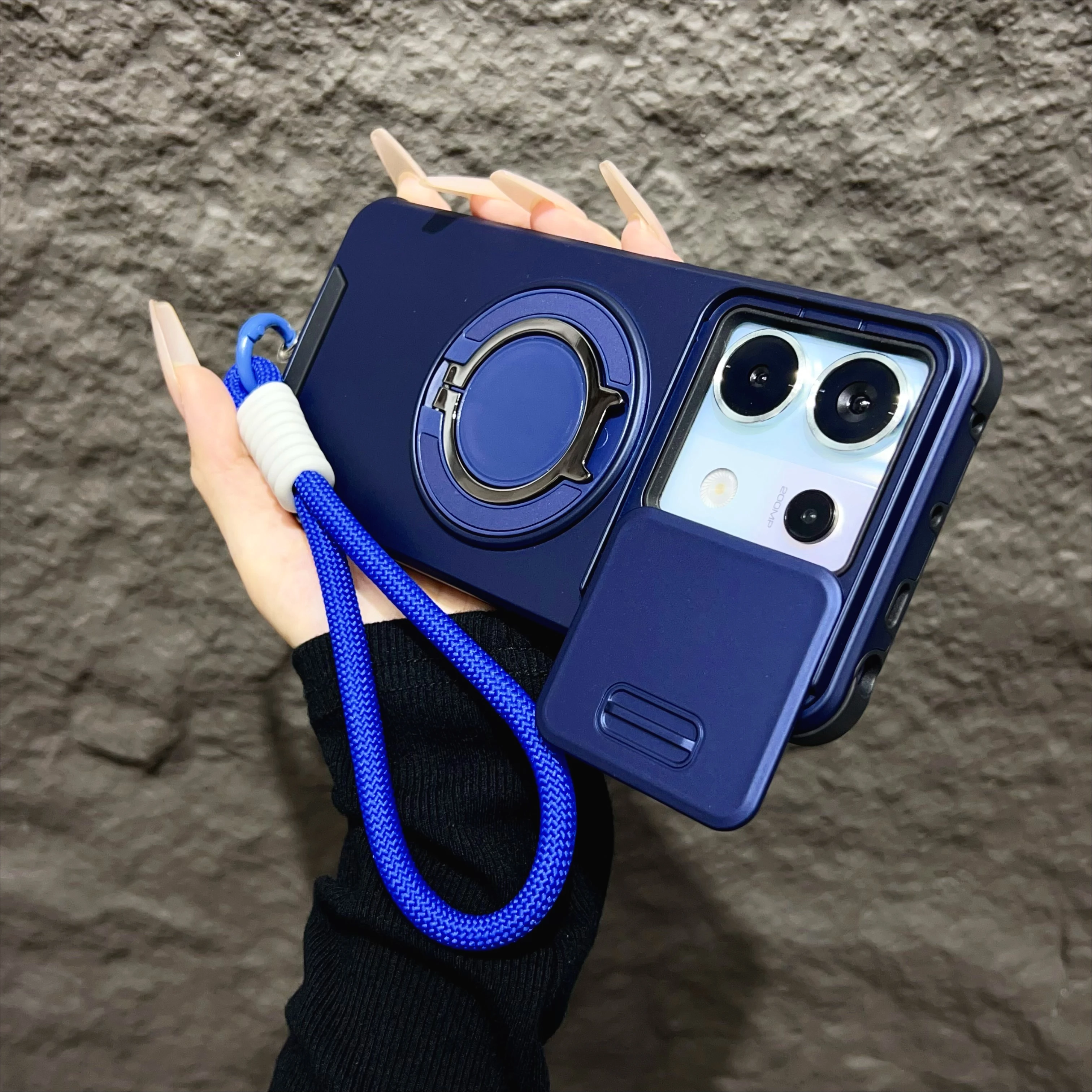 (azul, Redmi Note 13 Pro 4g) Capa Protetora Com Suporte Giratório De 360°, Anel Metálico Magnético E Proteção Contra Impactos.