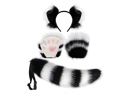 Mali conjunto Tiara com Orelhas de Raposa, Cauda e Luvas de Garras para Cosplay e Festas