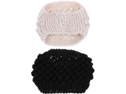 Conjunto De 2 Faixas De Cabeça Largas De Lã Tricotadas Para Proteção Das Orelhas, Nas Cores Preta E Cru.