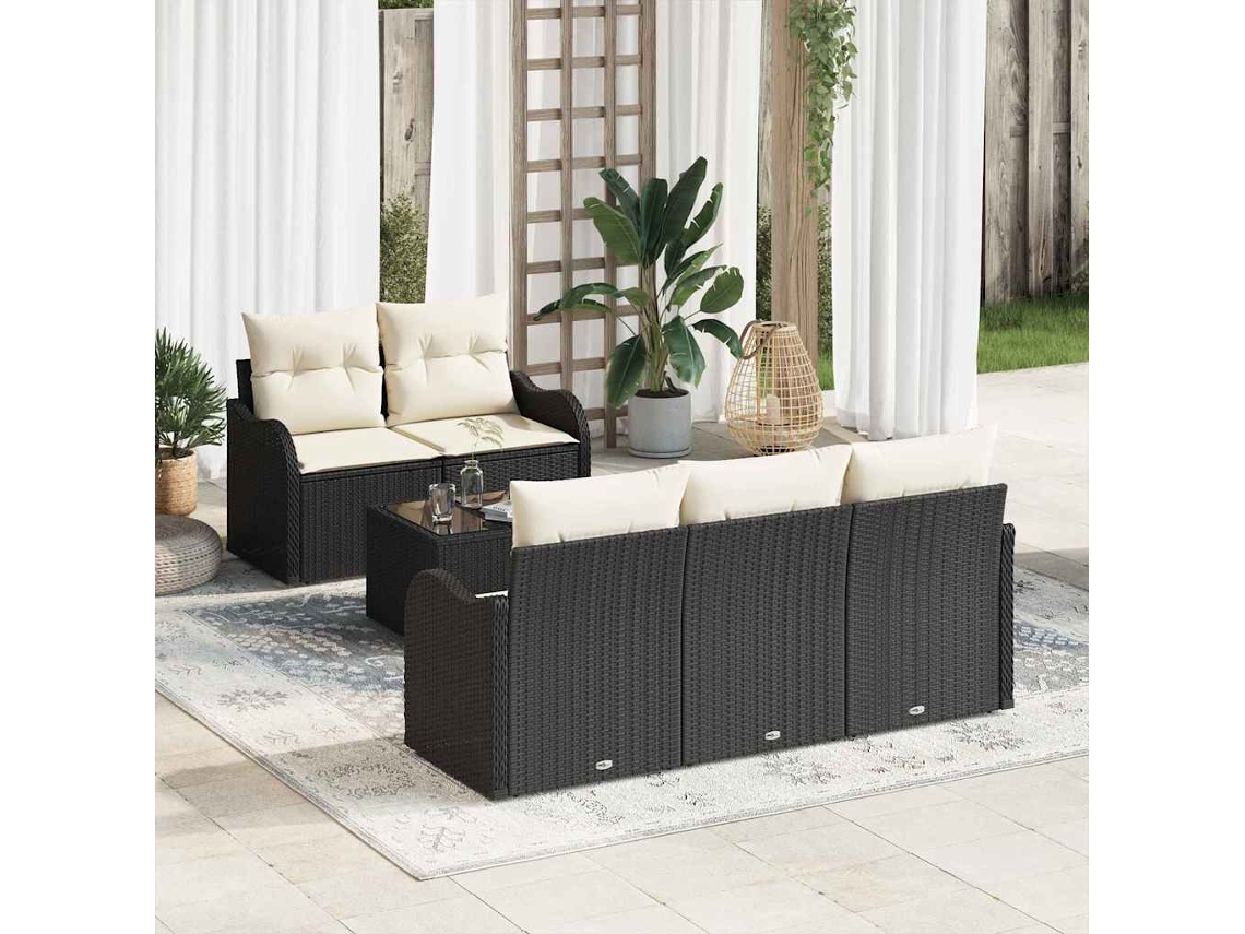 Vidaxl Conjunto De Sofá De Jardim Preto Vime Pe