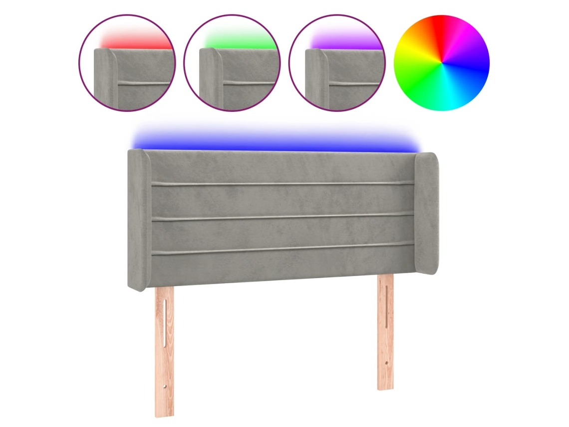 Led Headboard, Led Headboards Vidaxl Cinzeto Veludo (83 X 16 X 78/88 Cm)