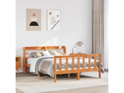 Estrutura Cama C/ Cabeceira 140x200cm Pinho Maciço Castanho-mel