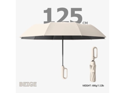 Bege Guarda chuva Automático Extra Grande 125cm 10 Varetas Resistente Água Proteção Uv50+ Alça Mosquetão Cabo Antiderrapante Capa Protetora MDUG