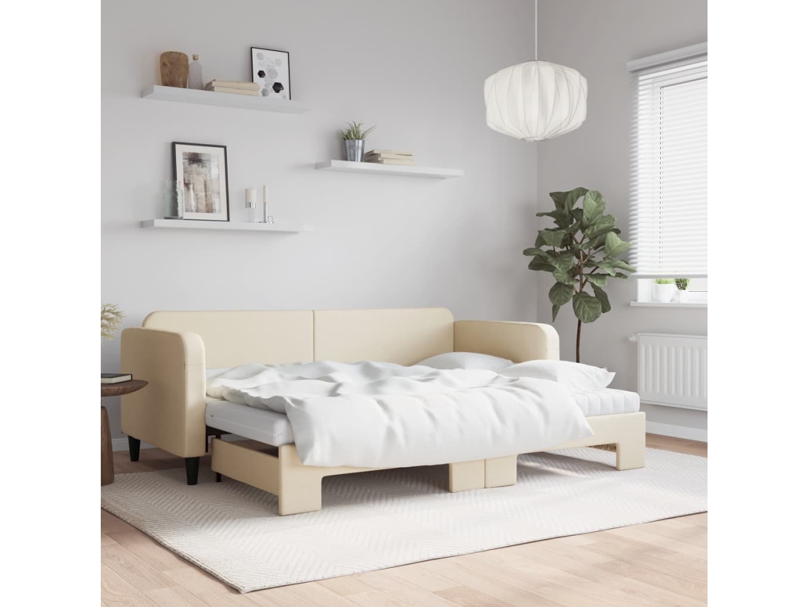 Vidaxl Sofá-cama C/ Gavetão E Colchões 80x200 Cm Tecido Cor Creme