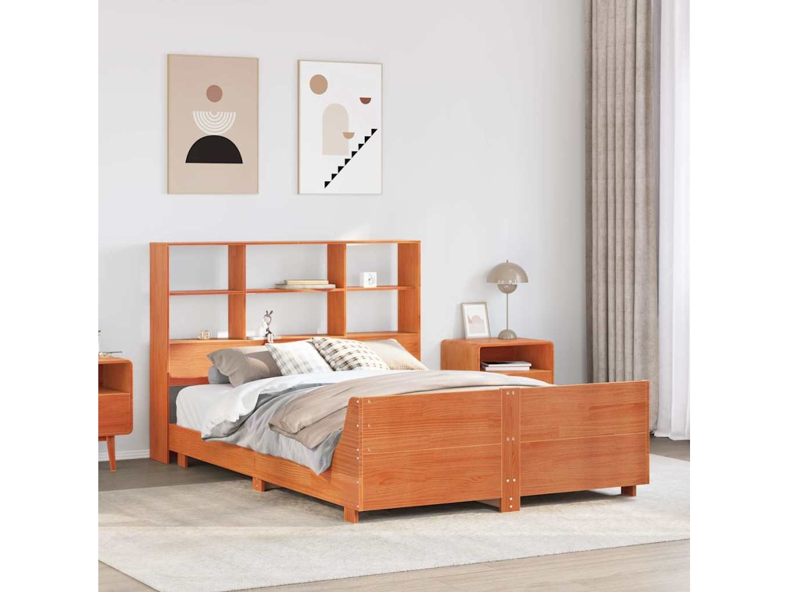 Vidaxl Cama Sem Colchão 140x190 Cm Pinho Maciço Castanho-mel