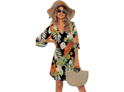 Falda De Praia Solta Feminina Com Gola Em VE Manga 3/4, Traje De Banho Casual De Verão S Floral2