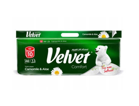 Papel higiênico de 3 camadas com aloe vera e camomila, pacote com 10 rolos de veludo